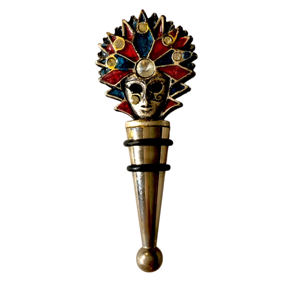 Mardi Gras Enameled Wine Stopper Carnival Masquerade Cocktail